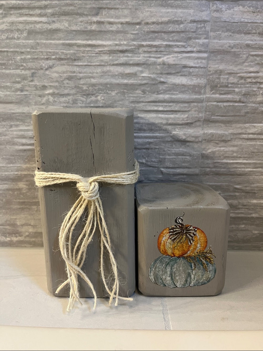 Neutral Gray Rustic Pumpkin Wooden Decor - Home Accents